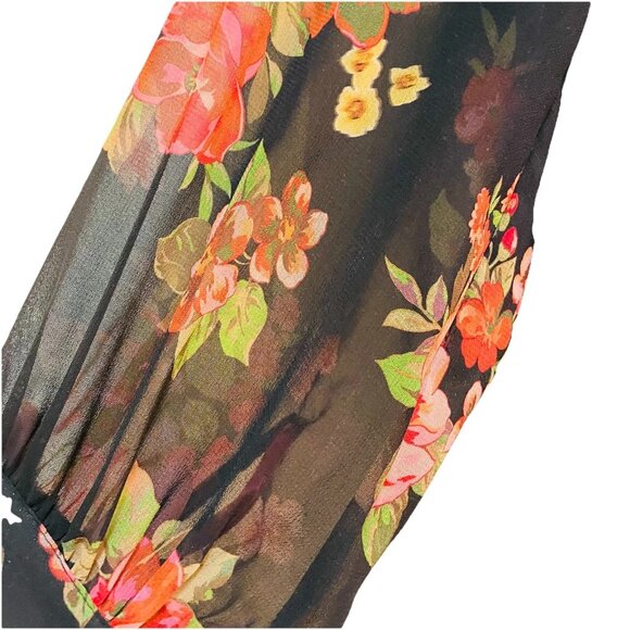 ZARA Black Floral Sheer Long Sleeve V-neck Shirt Sz M - Picture 6 of 8